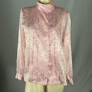 Vintage 80’s Pink Satin Turtleneck Neck Blouse Size 8